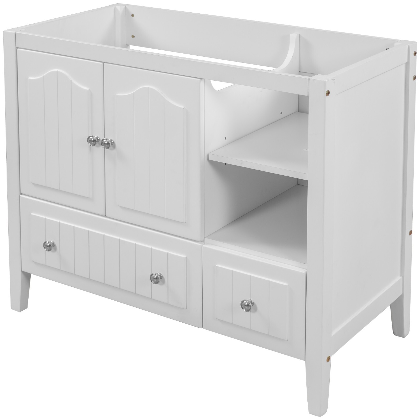 36″ Bathroom Vanity Base Only, Solid Wood Frame and MDF Boards, White