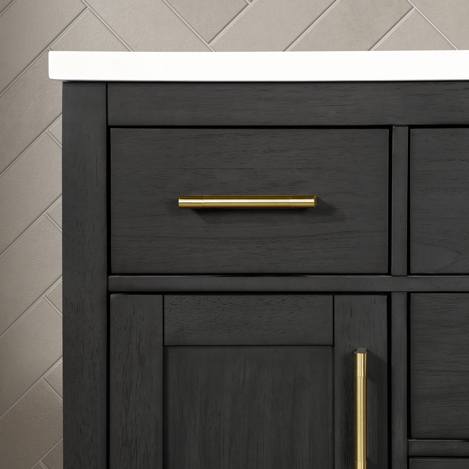 Bailey 42″ Bathroom Vanity in Matte Black Wood with White Countertop