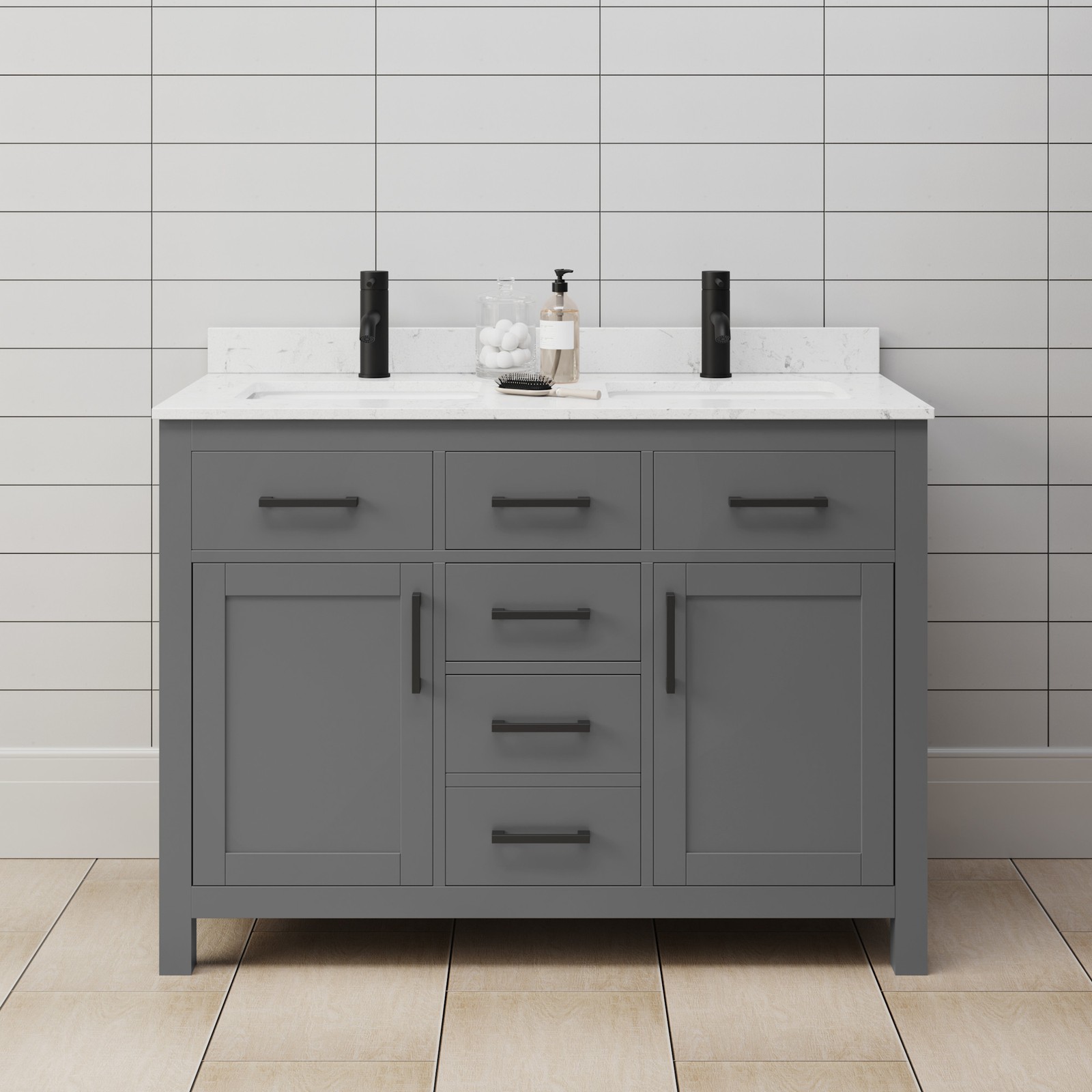 Wyndham Collection WCG242448D-UNSMXX Beckett 48″ – Dark Gray / Carrara Cultured