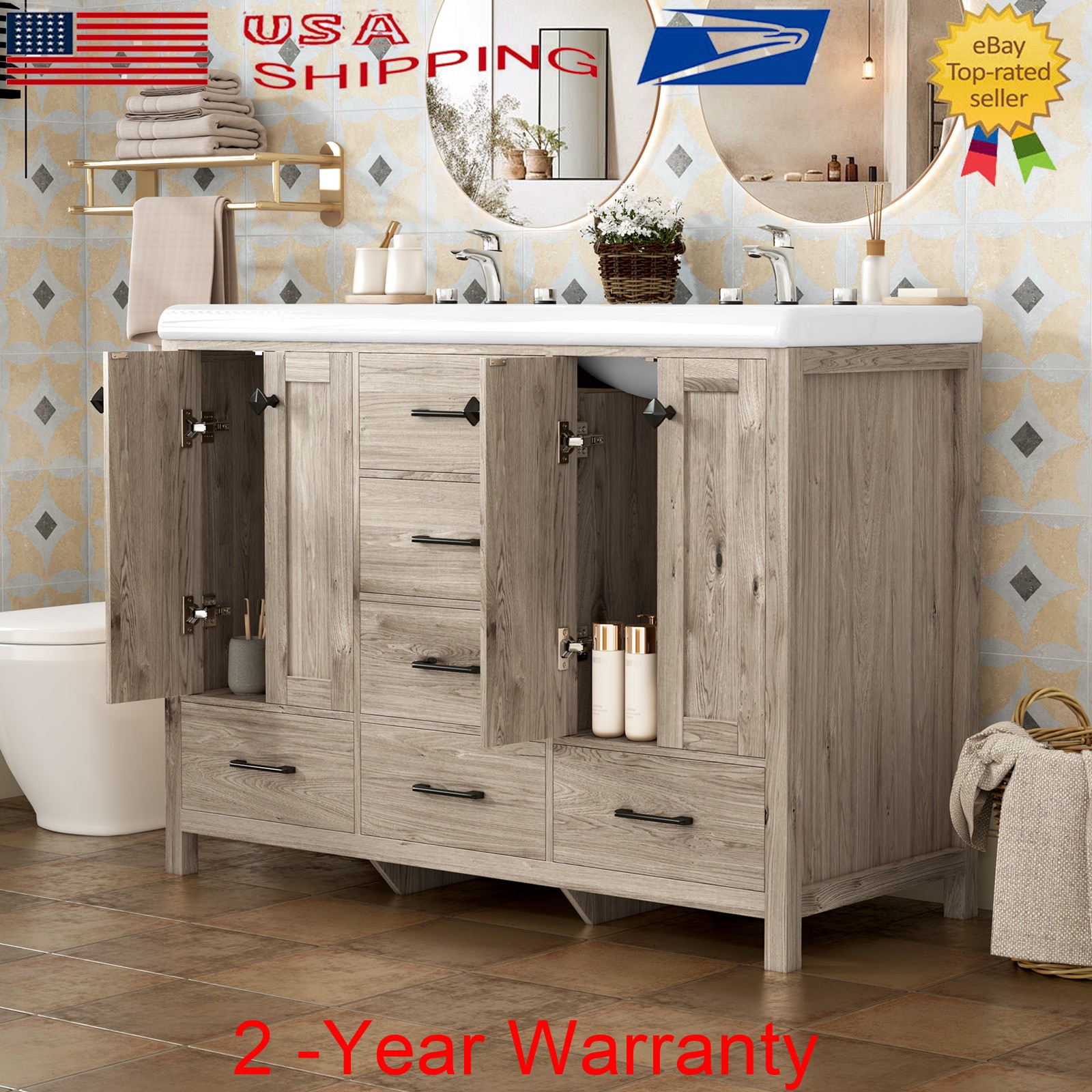 47.3″ Modern Freestanding Bathroom Vanity Unit Sink Combo Storage Cabinet Drawer