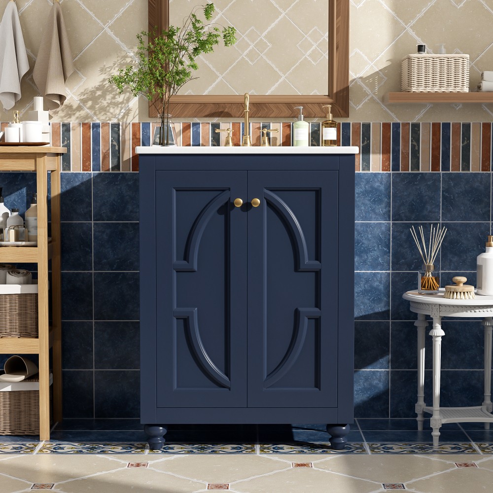 24″ Modern Bathroom Vanity w/ Ornate Elliptical Motif Design & Soft-Close Hinges
