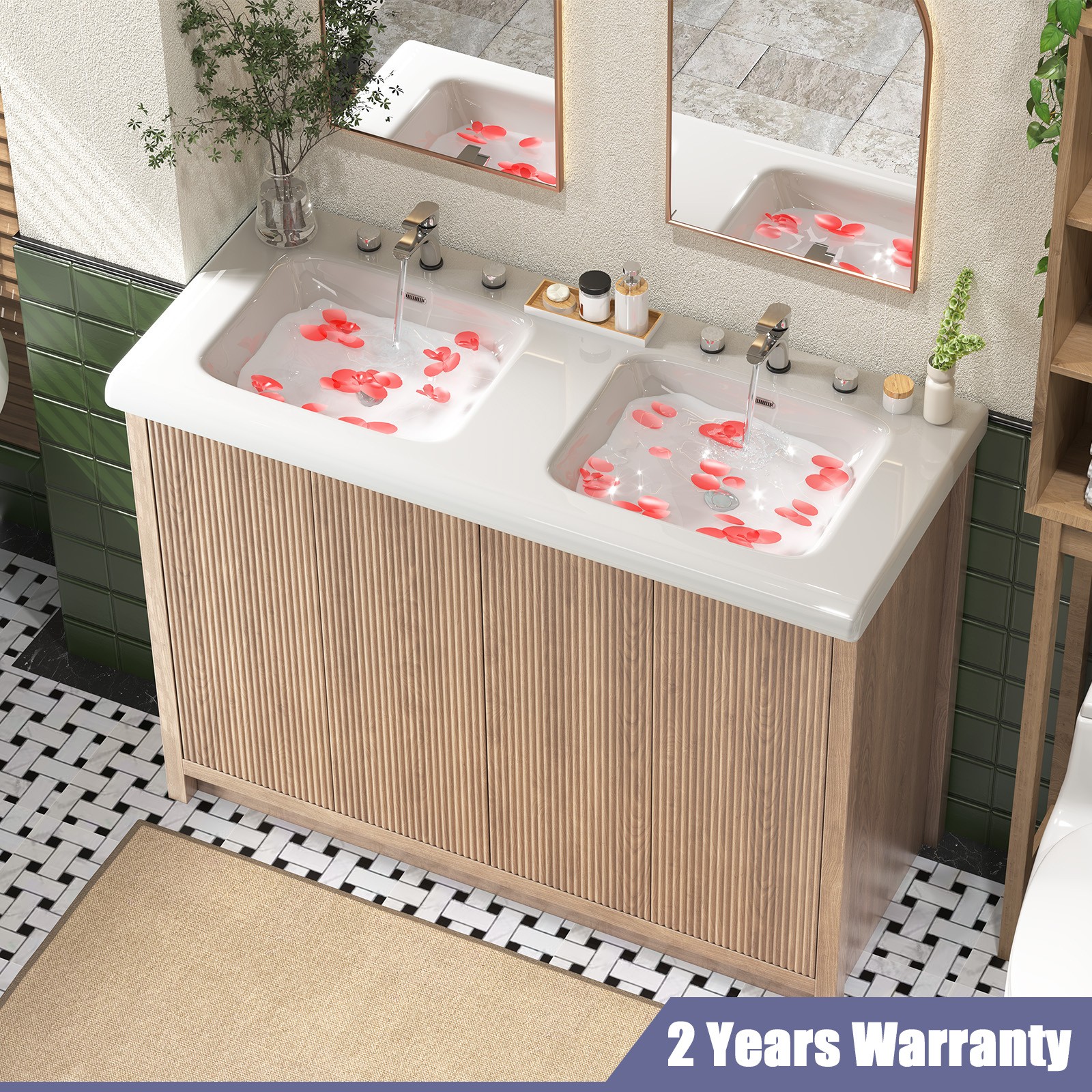 47″ Large Bathroom Vanity Double Ceramic Sink Freestanding Cabinet Storage