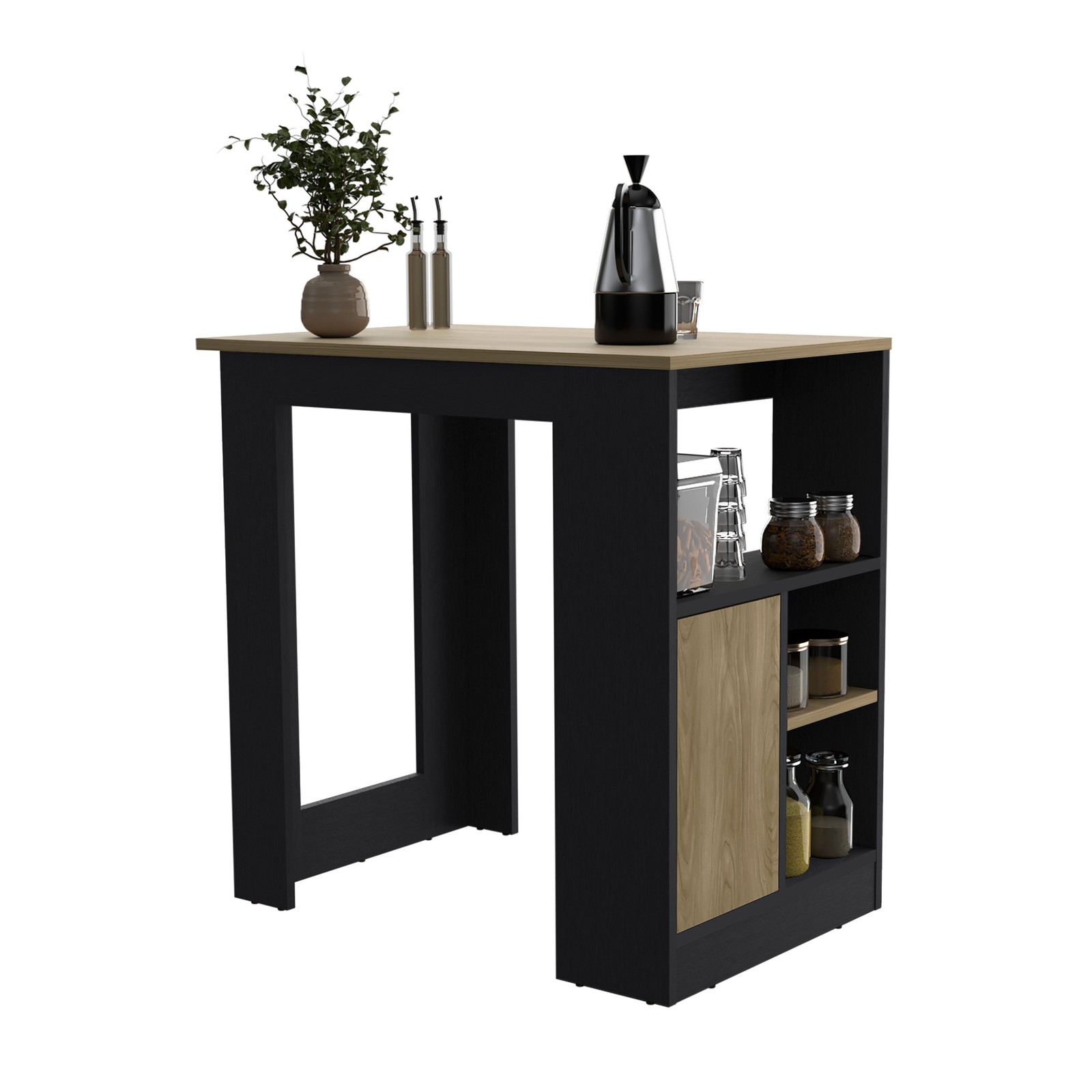 Kitchen Island 36″ H, Three Open Side Storage Shelves