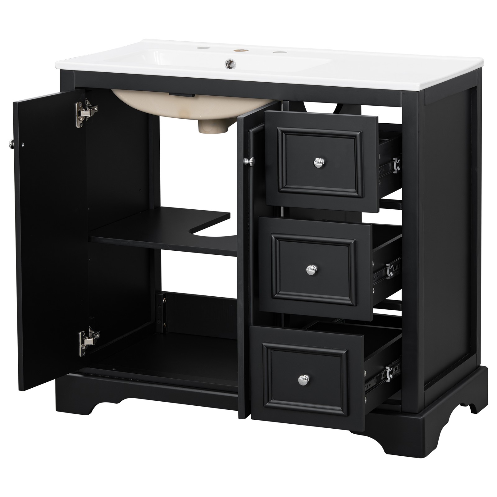 36 Inch Transitional Bathroom Vanity with Ceramic Sink, Black