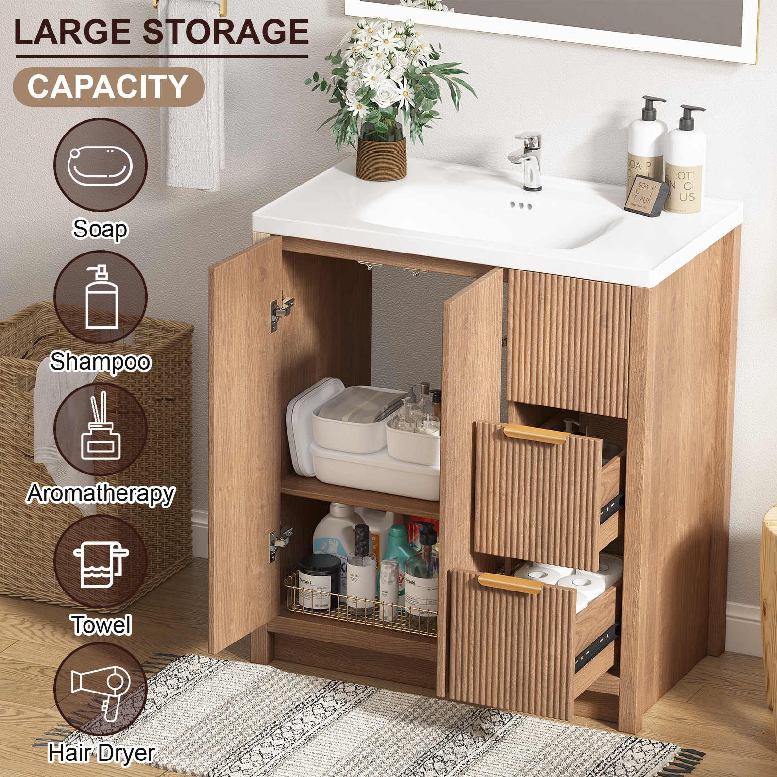 31″ Bathroom Vanity with Sink Bathroom Cabinet with Shelf Storage and Drawer