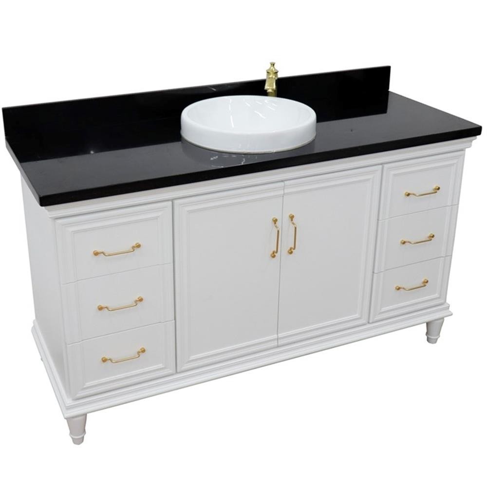 61 in. Single Wooden Vanity White with Black Galaxy Round Sink