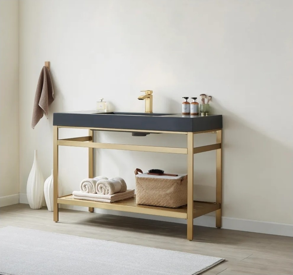 New Miseno Ablitas 48″ Free Standing Single Basin Vanity Brush Gold Frame Only