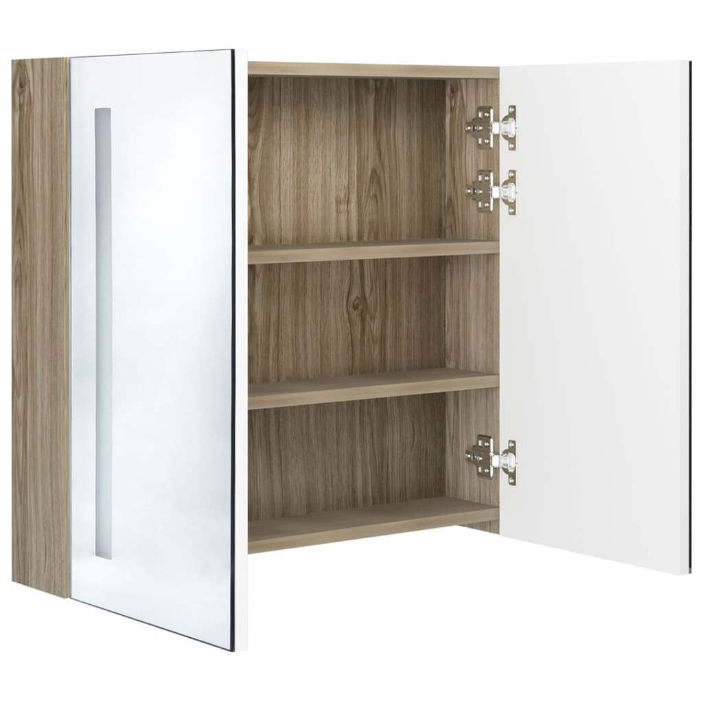 LED Bathroom Mirror Cabinet White and Oak 24.4″x5.5″x23.6″