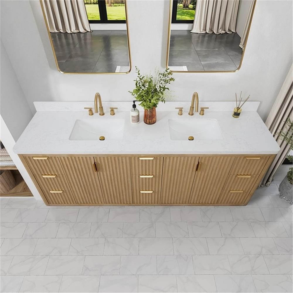 Cadiz 84″ Double Bathroom Vanity in Washed Ash Grey w/Lightning White top&Mirror