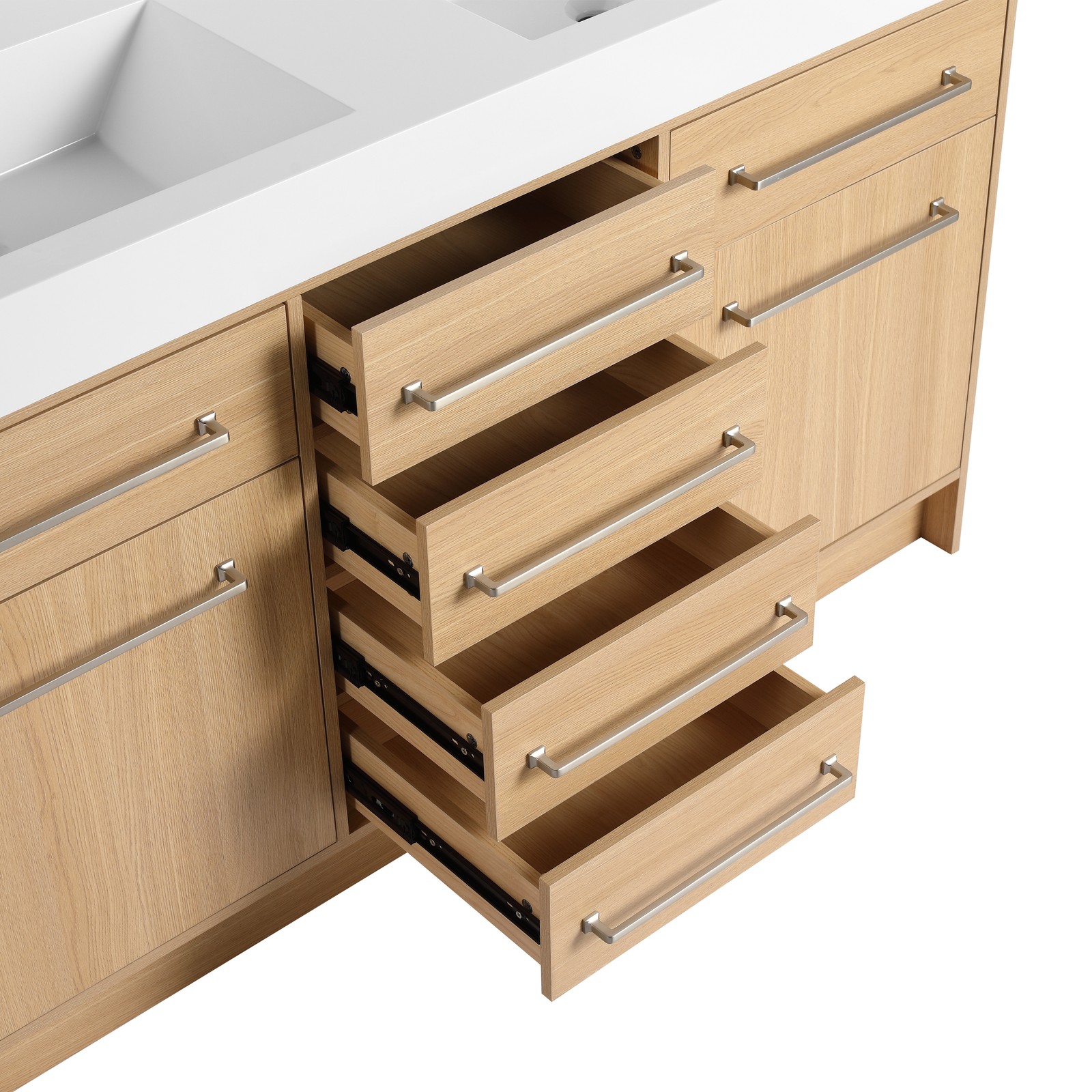 60 in Plywood Bathroom Vanity Freestanding W/Double Resin Sink +2 Doors 6Drawers