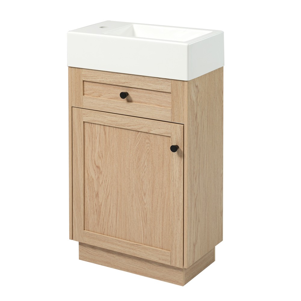 18.5 Inch Rustic Bathroom Vanity MDF Cabinet Reversible Resin Sink Adjustable