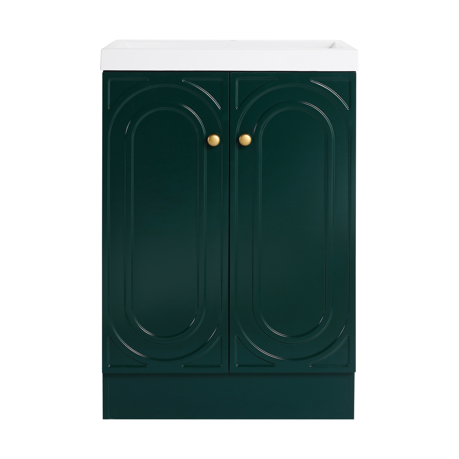 24 inch Plywood Freestanding Bathroom Vanity Cabinet Dark Green Resin Sink Basin