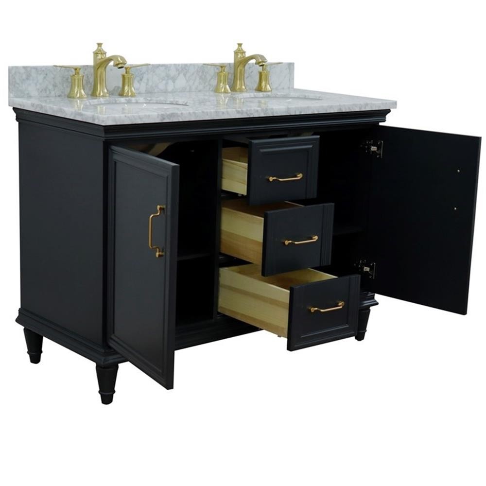 49 in. Double Wooden Vanity Dark Gray with White Carrara Oval Sink