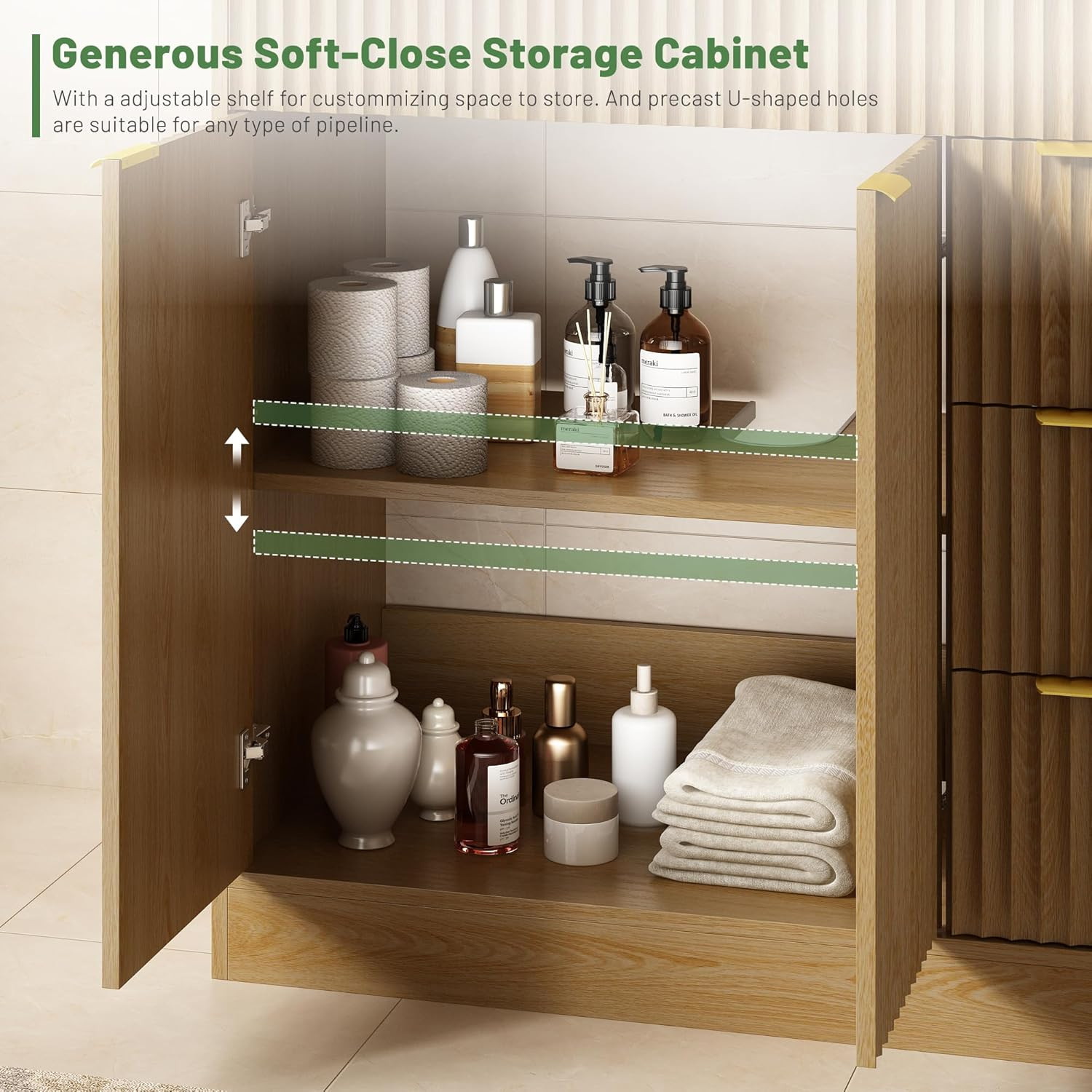 36 Inch Bathroom Vanity with Sink, Modern Fluted Bathroom Vanity with Sink with