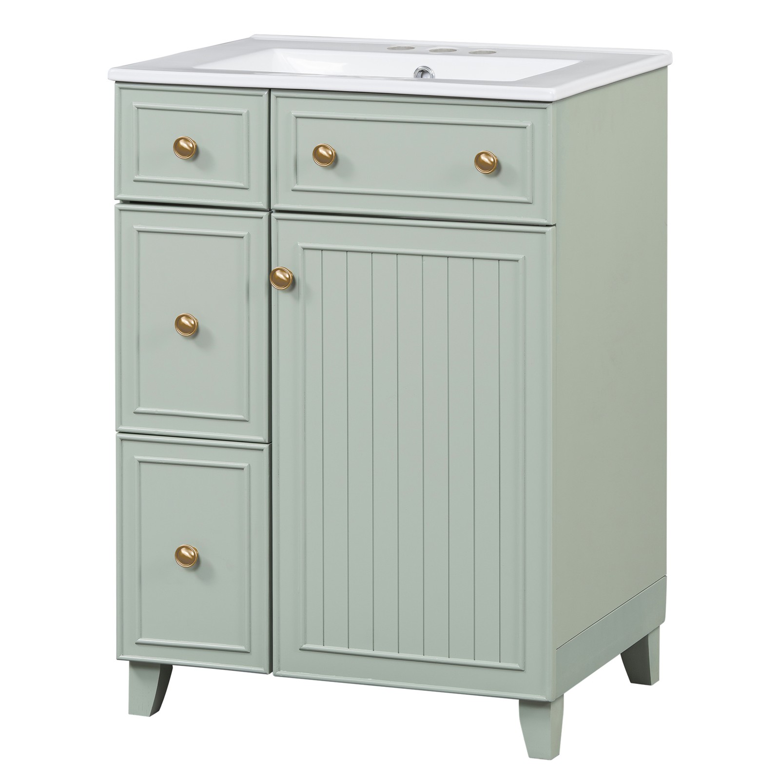 24″ Bathroom Vanity Cabinet with Ceramic Sink, 2 Drawers, 1 Door