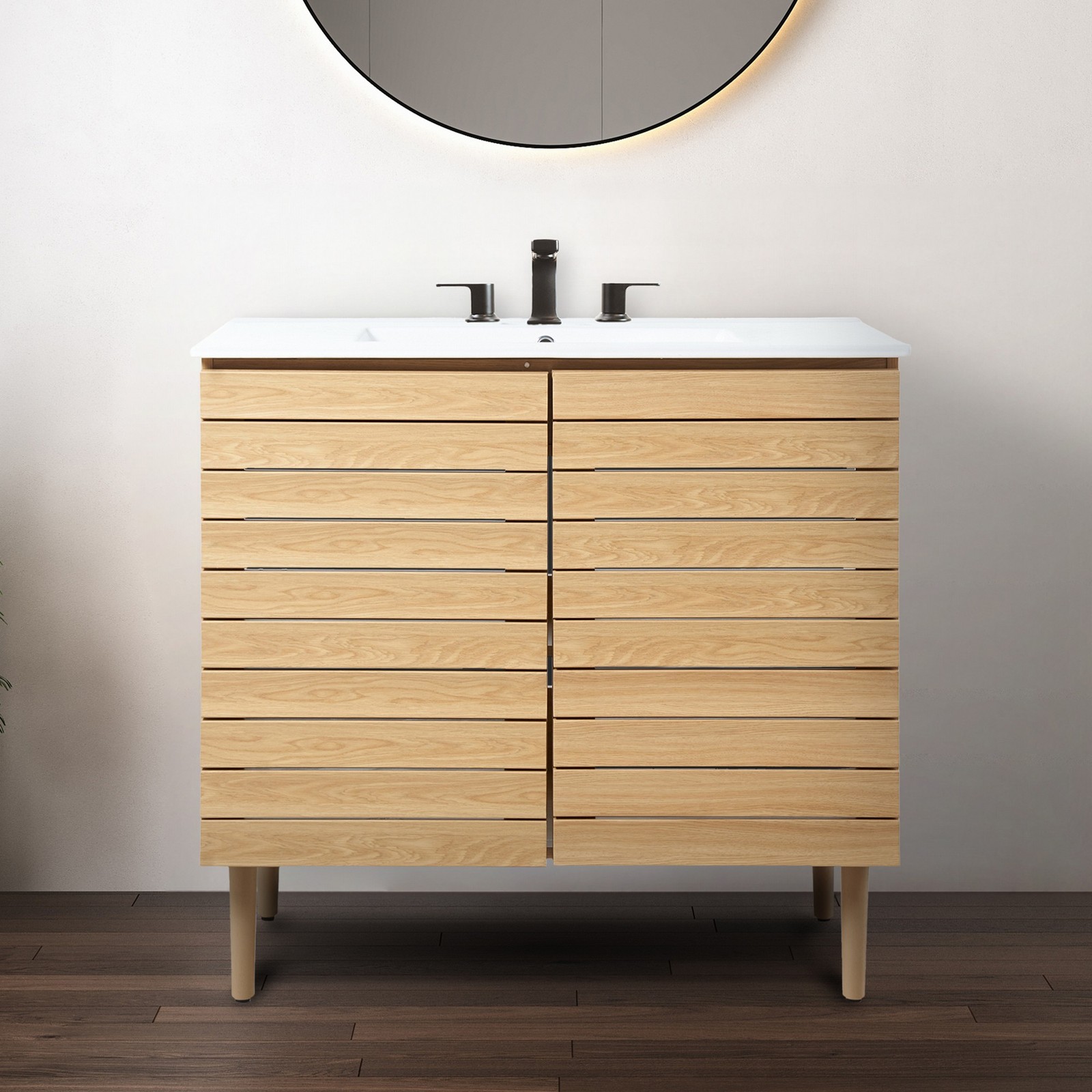 Aubert 36 in. W x 18 in. D x 33 in. H Thick Linear Slat Modern Farmhouse 2-Shelf