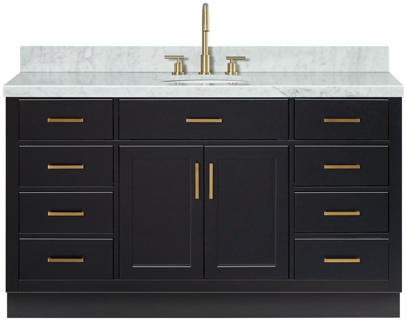 Ariel T061SCWOVO Hepburn 61″ – Black / Italian Carrara Marble Top / Satin Brass