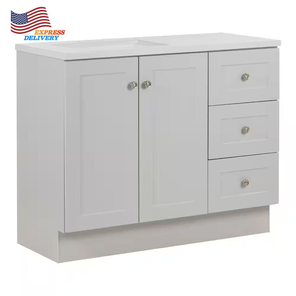Bannister Single Sink Pearl Gray Bath Vanity with Granite-Look Colorpoint White