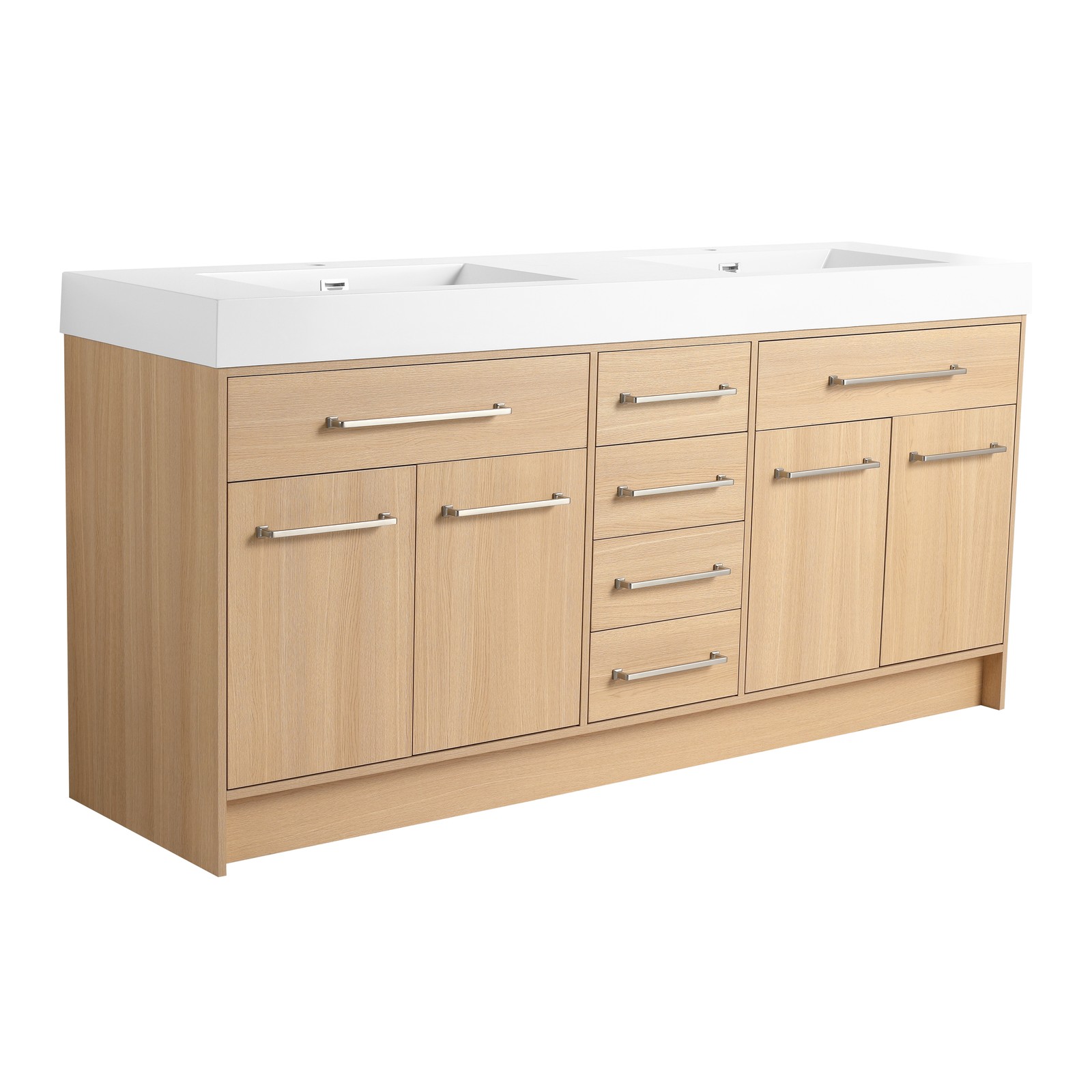 72 in Plywood Bathroom Vanity Freestanding W/Double Resin Sink+4 Doors 6 Drawers