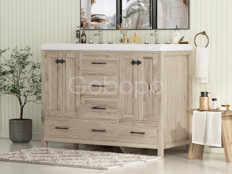 47 inch Bathroom Vanity Top w/ Double Sink Ceramic With Drawers Freestanding