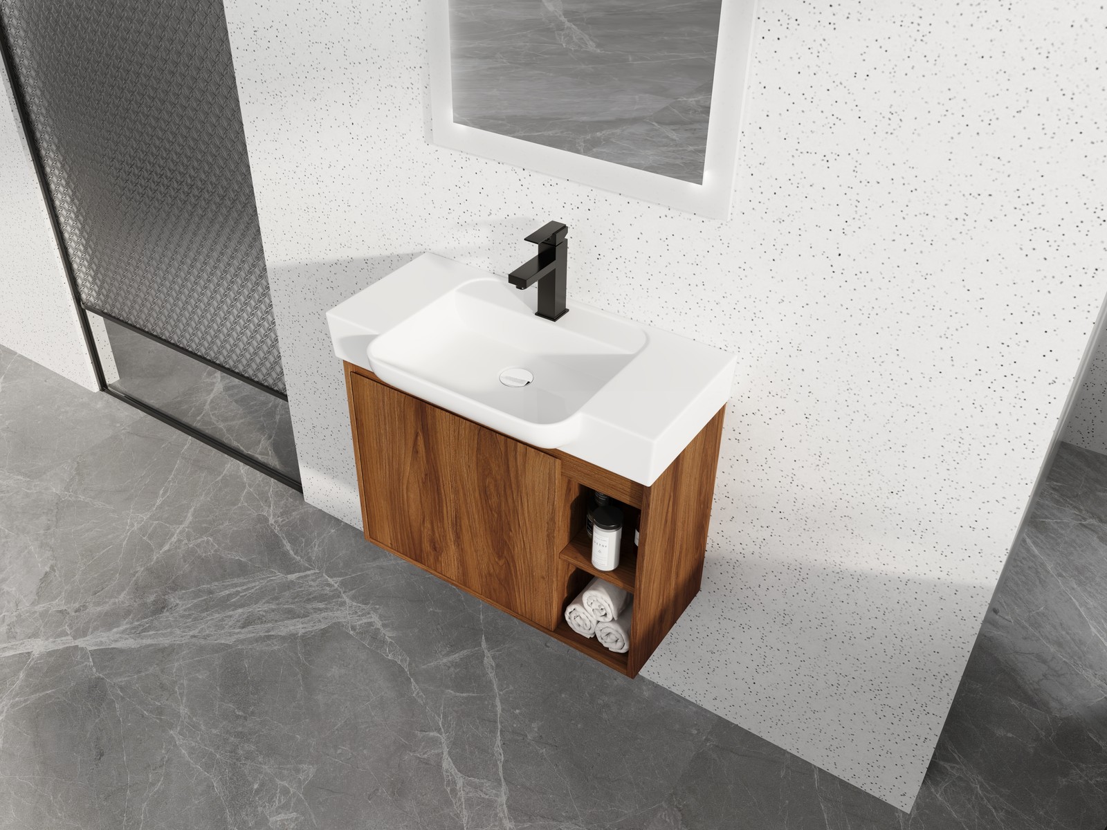 28″ Plywood Wall-Mounted Bathroom Vanity W/ Ceramic Sink Brown For Small Space