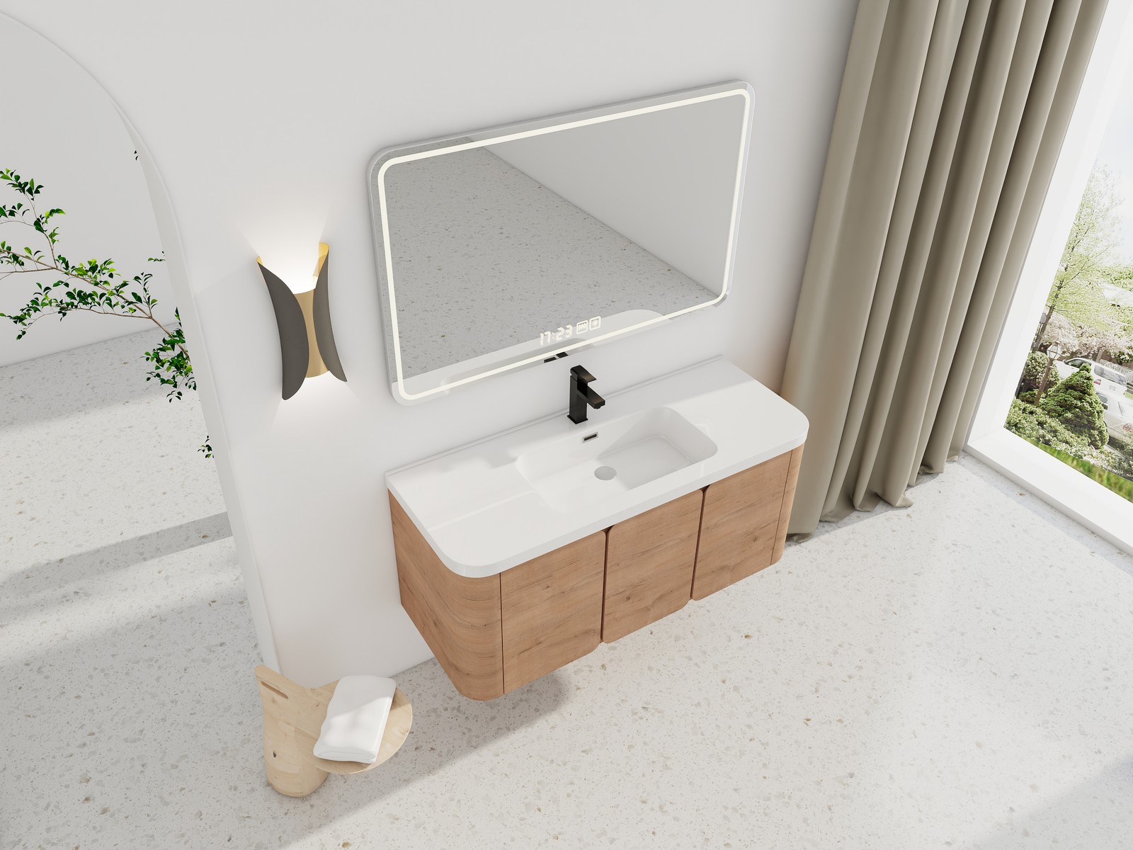 48″ Plywood Floating Wall-Mounted Bathroom Vanity Resin Sink 3 Soft-Close Doors