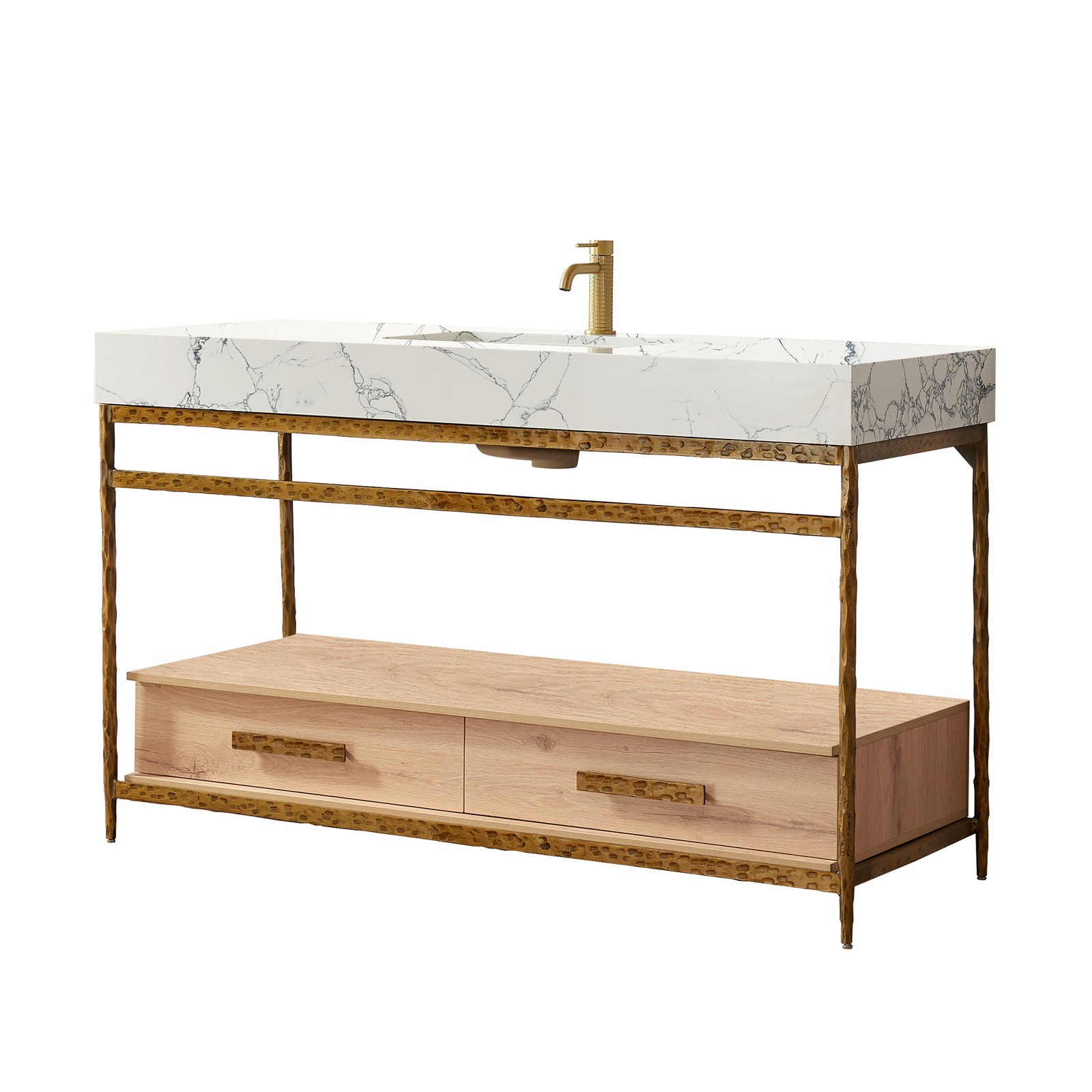 Dhaka 55″ Single Vanity in Yellow Bronze Metal Support with Composite Stone Top