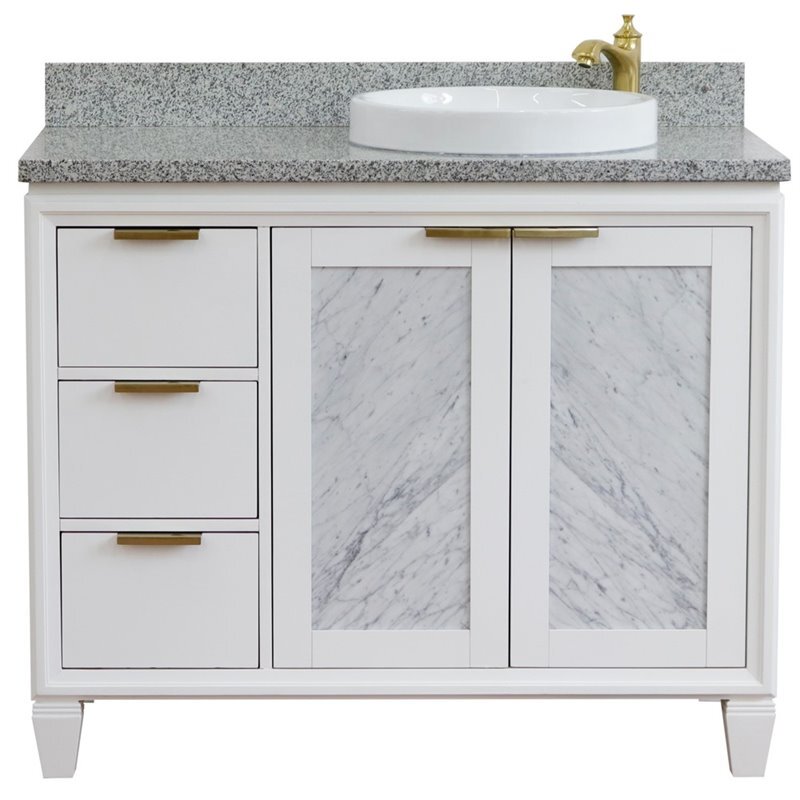 Trento 43″ Solid Wood Vanity with Right Round Sink in White/Gray