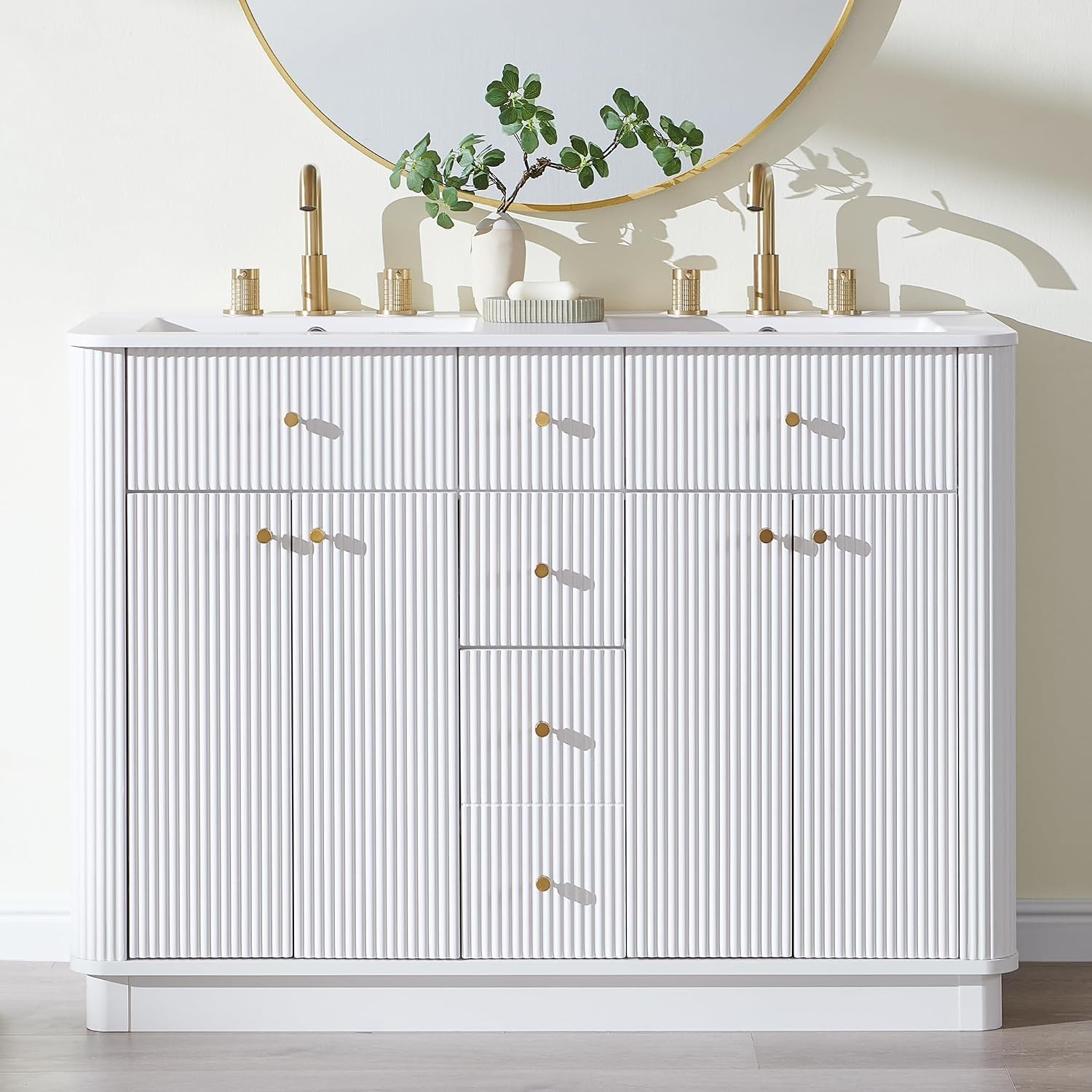 30″ Modern Fluted Bathroom Vanity W/ Sink Dark Walnut