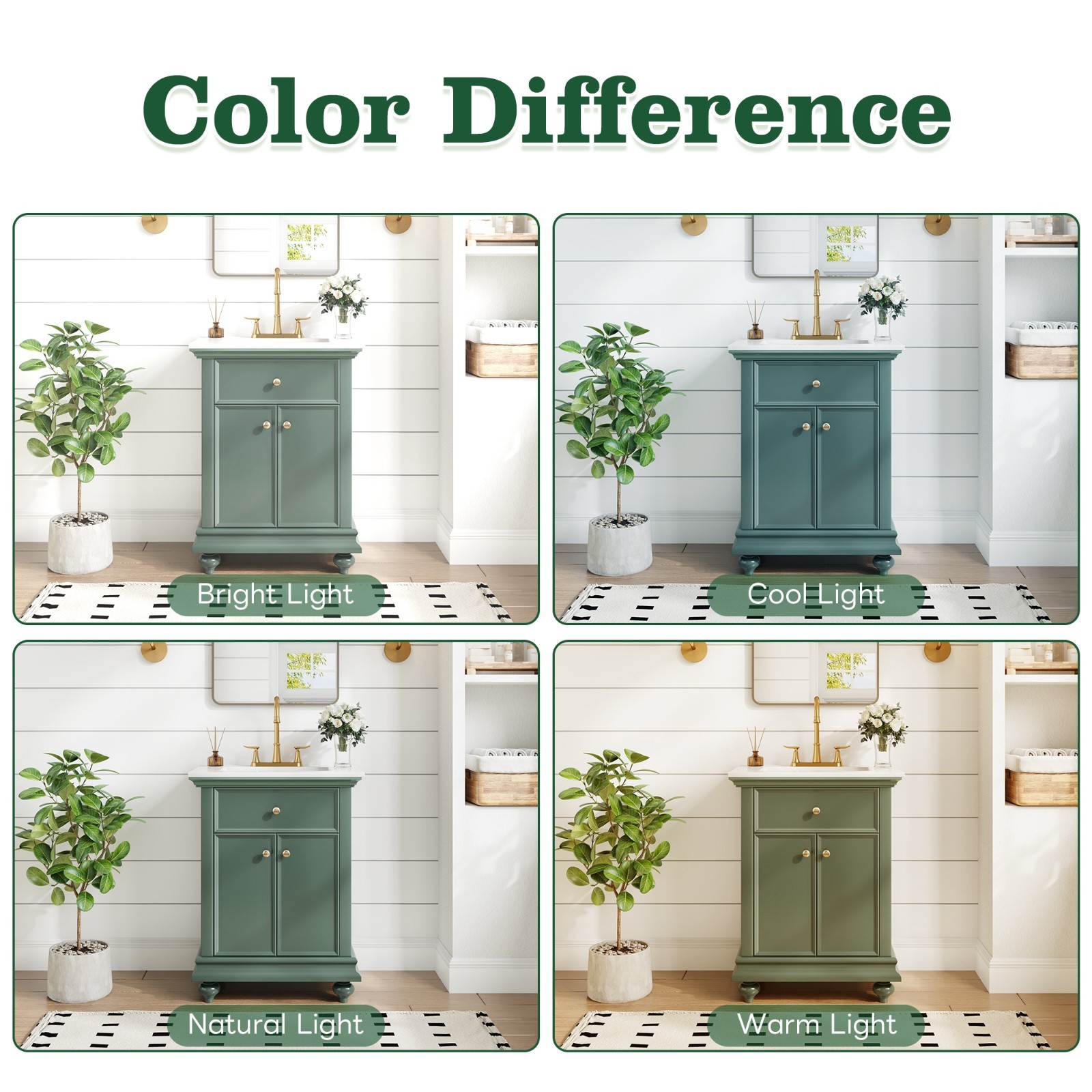 24″ Bathroom Vanity Storage Cabinet With Ceramic Sink Drawer Soft-Closing Doors