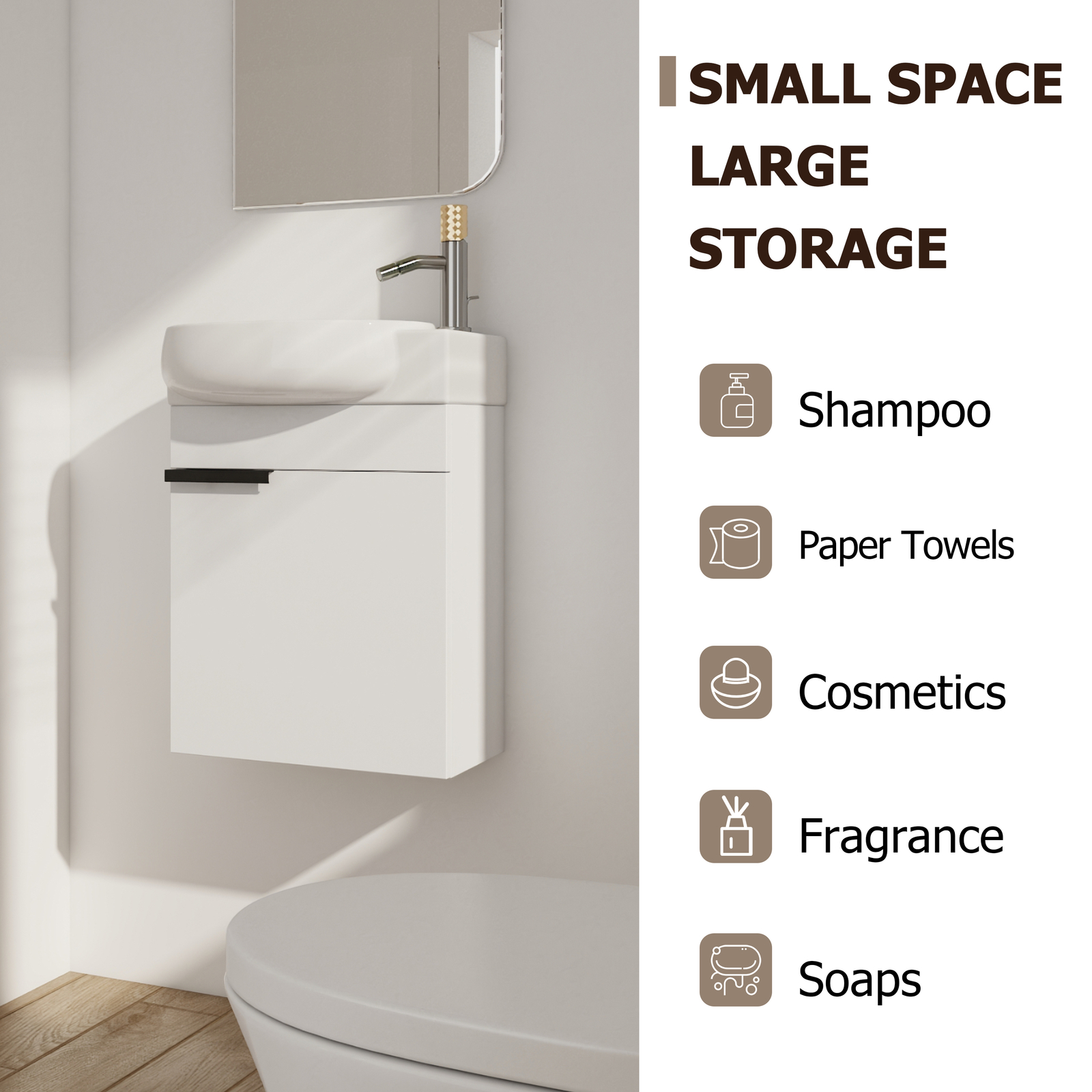16″Wood Bathroom Vanity W/Sink Combo Wall Mounted Floating for Small Space White