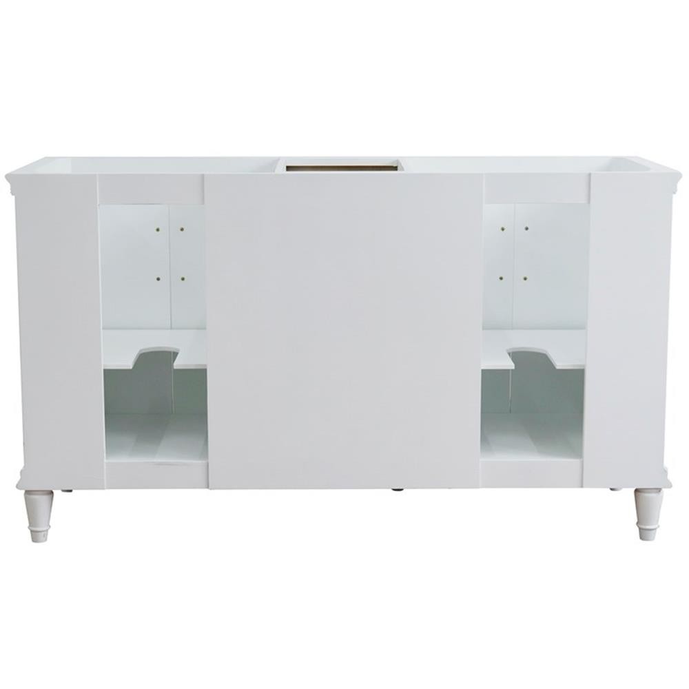 61 in. Double Wooden Vanity White Black Galaxy Granite Oval Sink