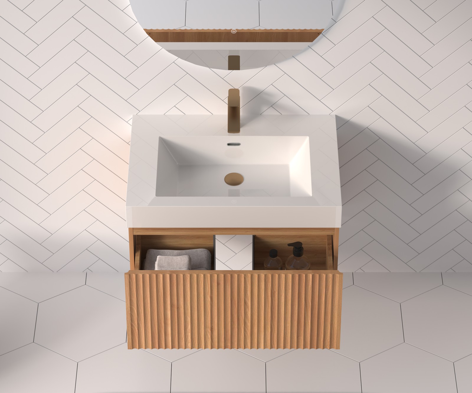 30″ Floating Bathroom Vanity with Integrated Sink, Acacia Plywood Cabinet