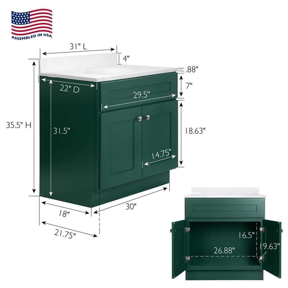 Bowery Hill 31-Inch Bath Vanity – Hunt Club Base and Single Hole Top