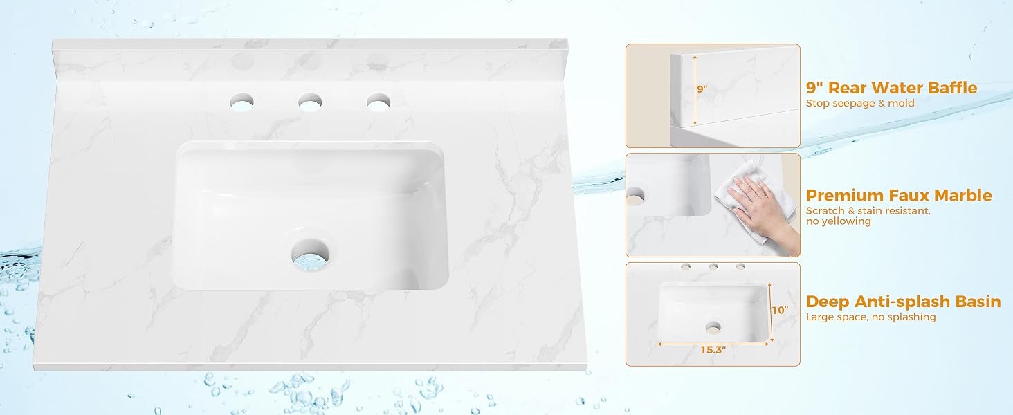 Bathroom Vanity with Sink, 30 Inch Bathroom Sink Cabinet with Drawers & Metal