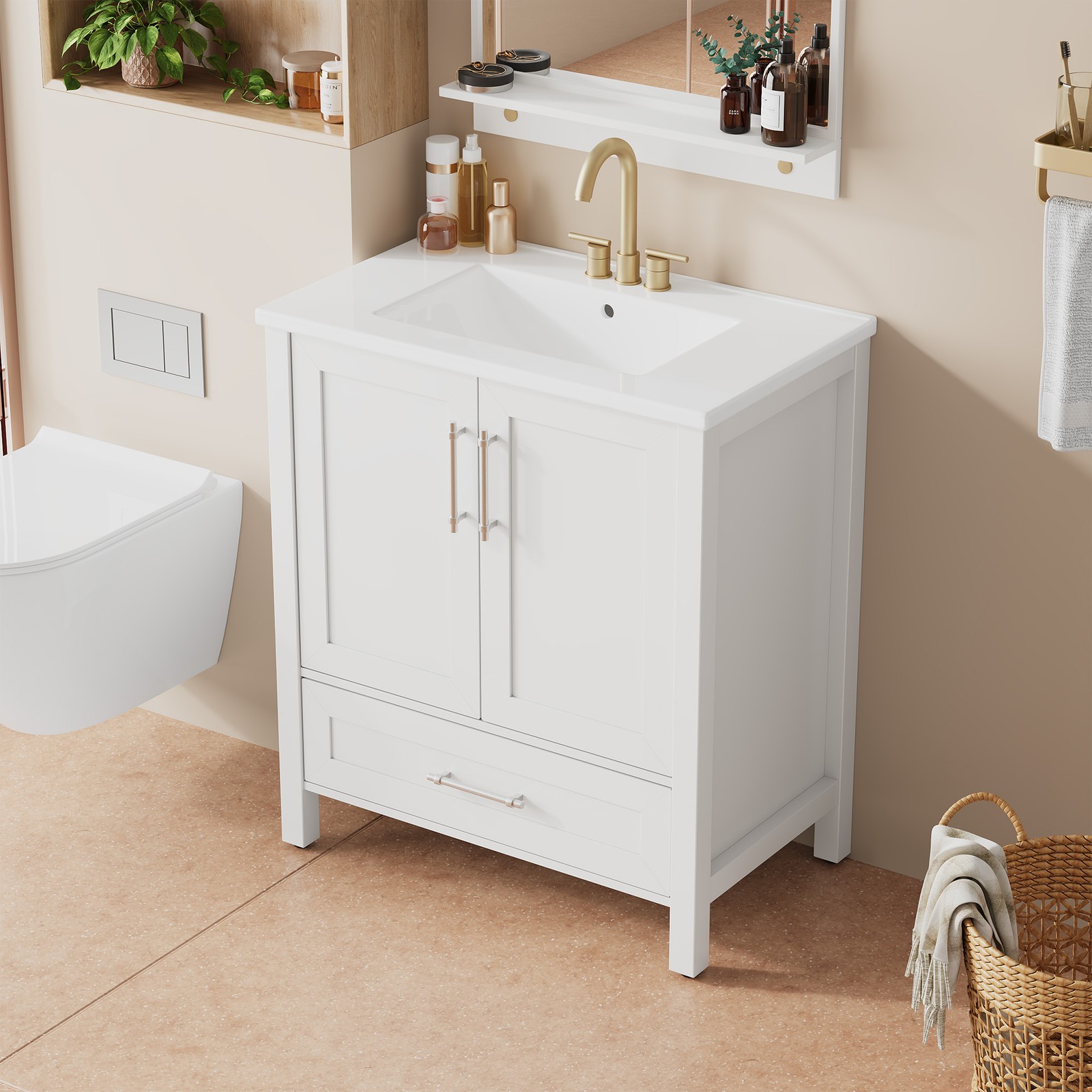 24 Inch Bathroom Vanity with Sink Freestanding Cabinet Soft-Closing Doors