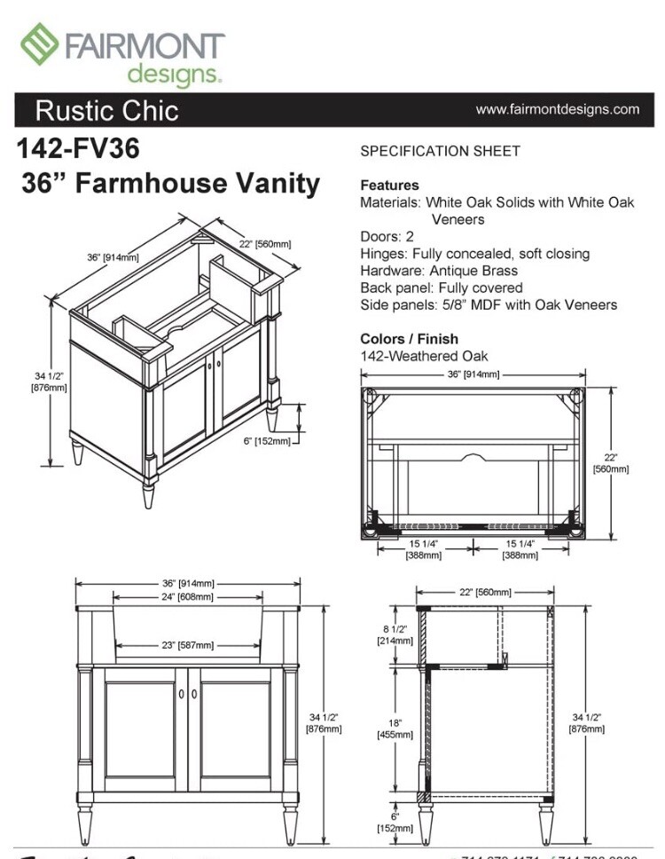 Fairmont Designs 142-FV36 Rustic Chic 36″ Farmhouse Vanity Base Cabinet Only Oak