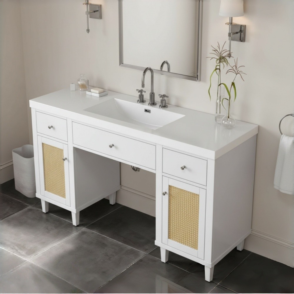 60 Inch Bathroom Vanity with SMC Sink, Modern Spacious Bathroom Storage Cabinet