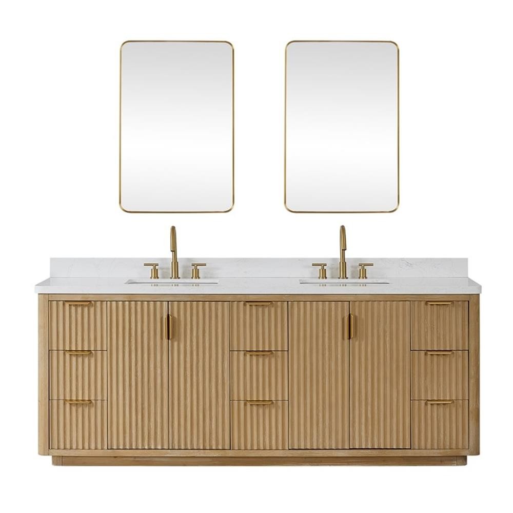 Cadiz 84″ Double Bathroom Vanity in Washed Ash Grey w/Lightning White top&Mirror