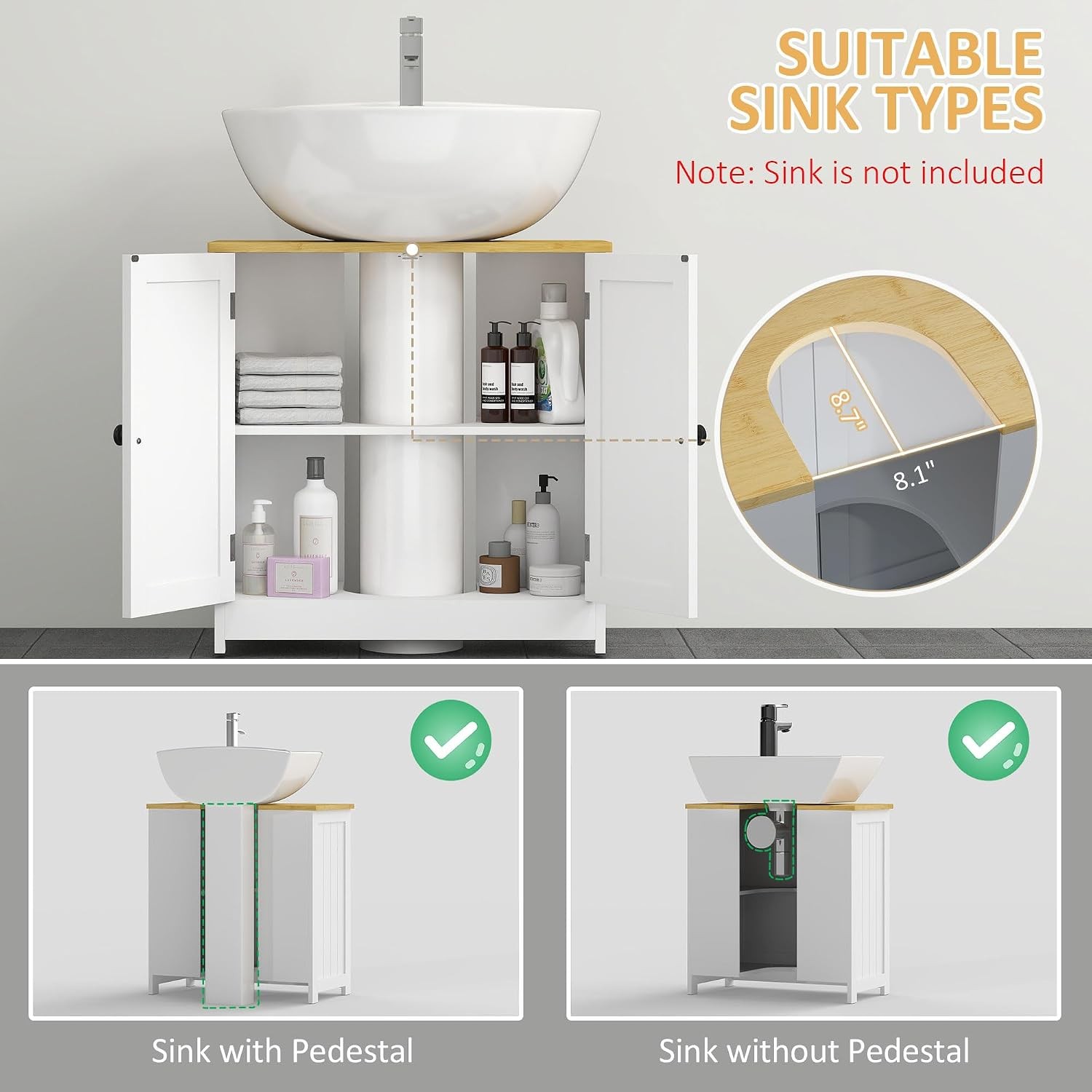 Modern Bathroom Under Sink Cabinet, Bathroom Vanity for Wall Mount Sink, Storage