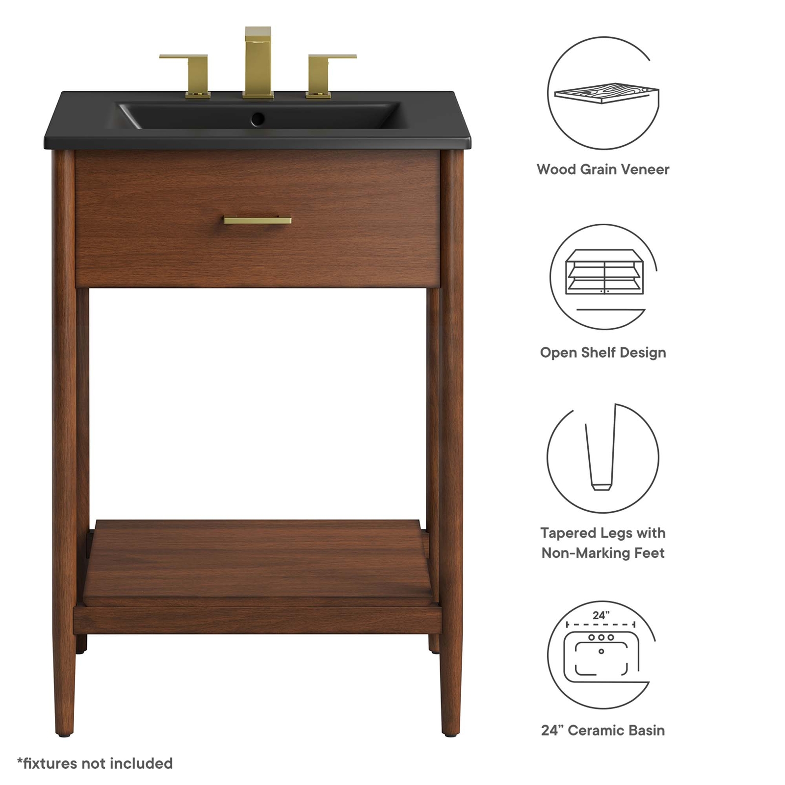 Zaire 24″ Bathroom Vanity in Walnut Black