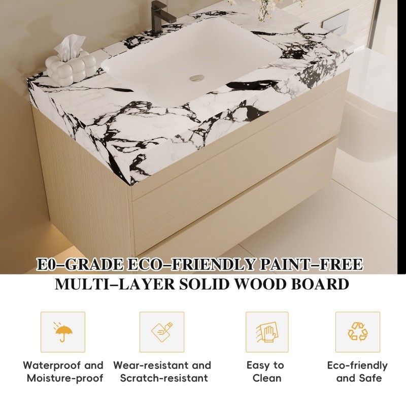 29.9″ Modern Floating Bathroom Vanity with Faux Marble Top and Ceramic Sink