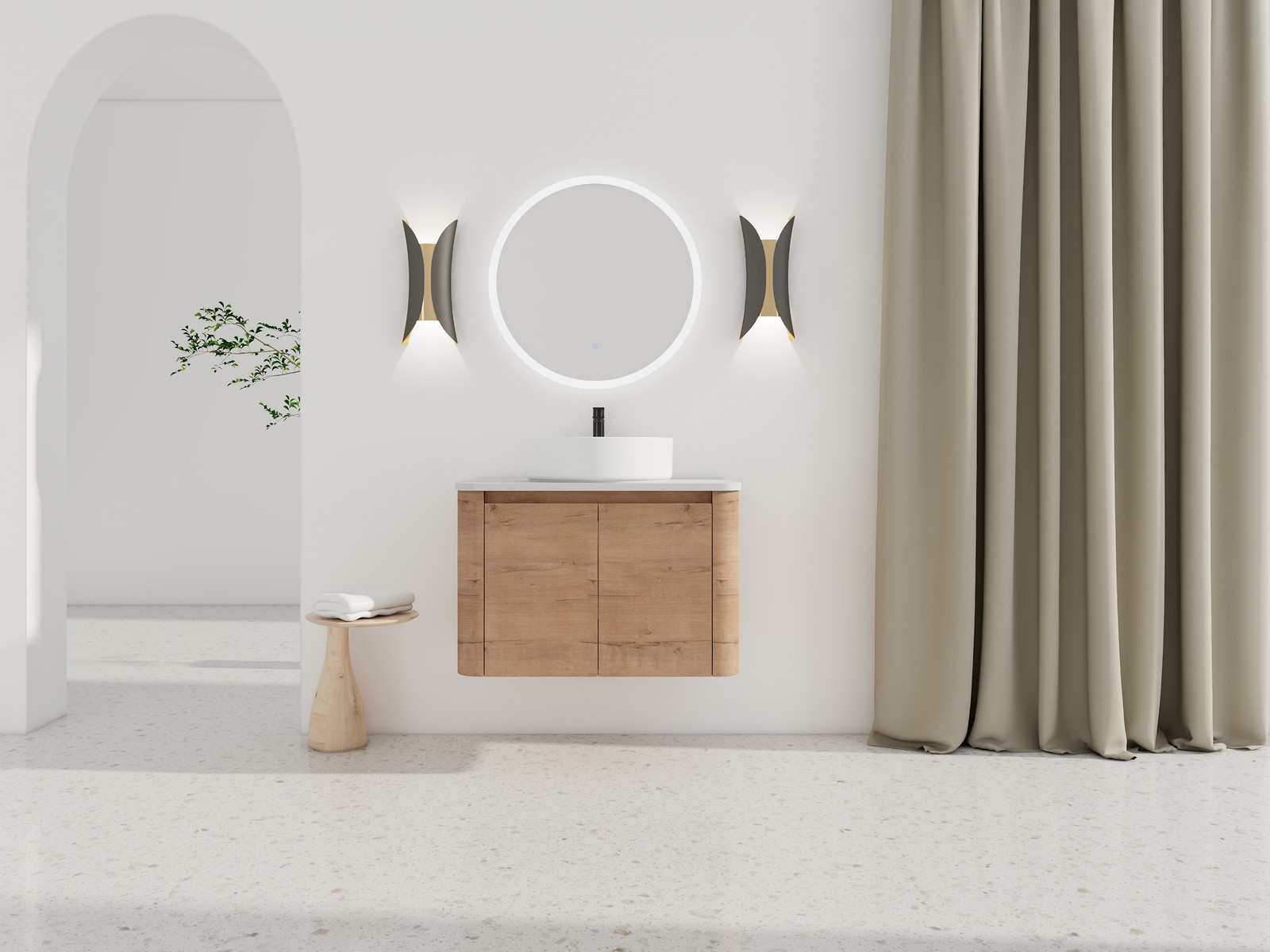 30″ Plywood Wall Mounted Bathroom Vanity W/ Ceramic Basin Top Soft-Close Door