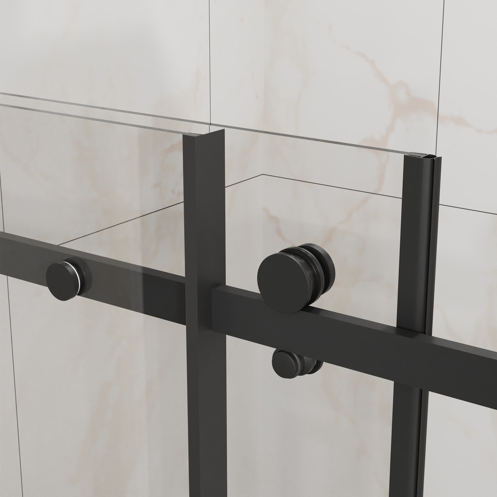 48″ W x 72″ H Sliding Shower Door, Frameless Sleek Glass Shower Door Matte Black