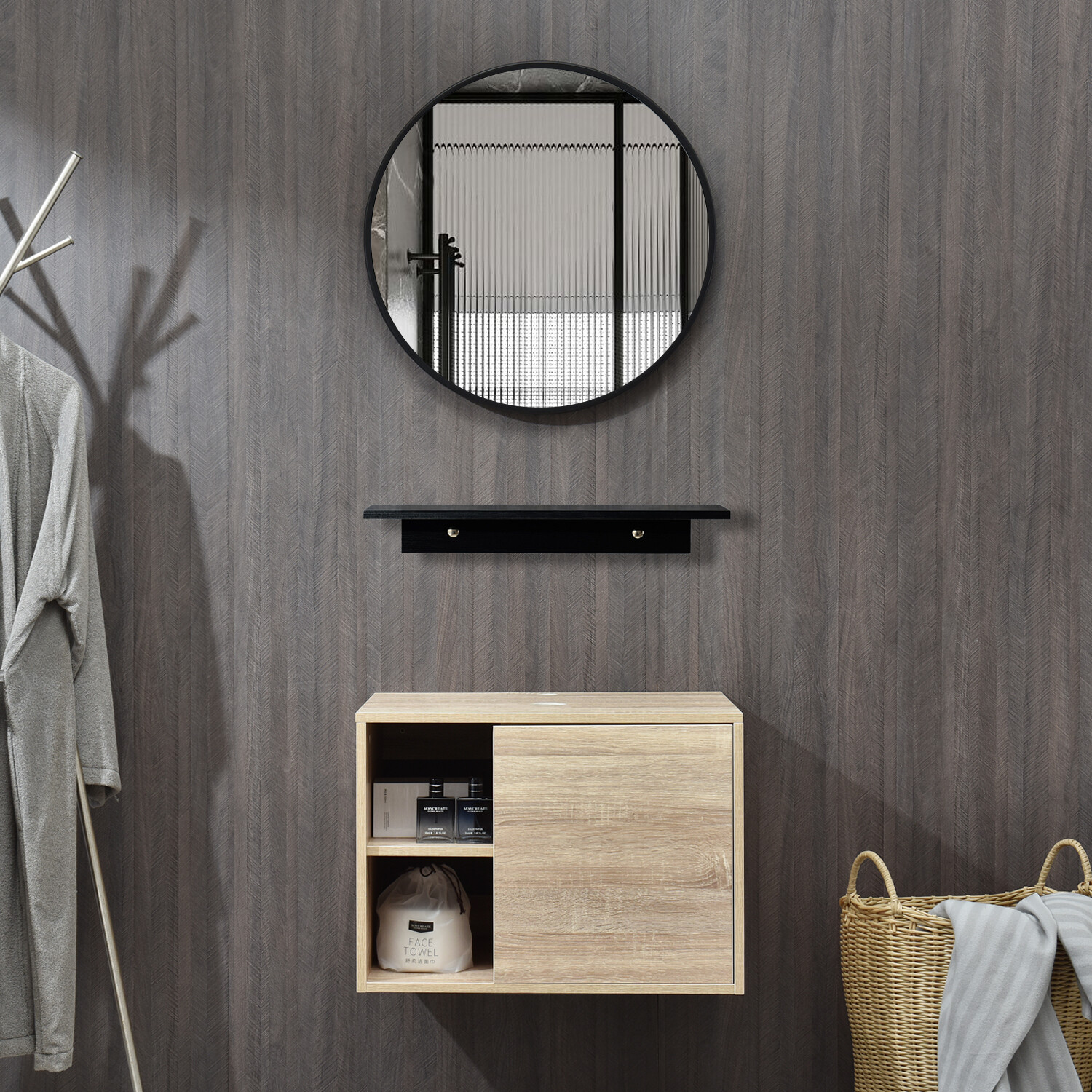 24 Inch Bathroom Vanity Set Wall Mounted Cabinet with/ Vessel Sink Mirror Shelf