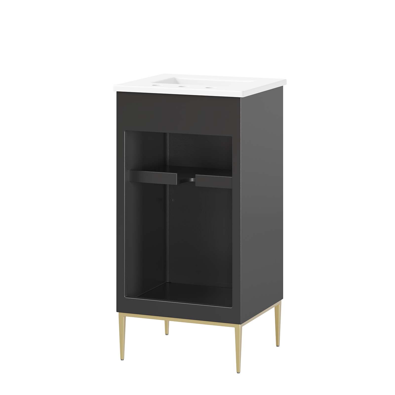 Modway Awaken 18″ Bathroom Vanity Cabinet in White Black With Ceramic Sink Basin