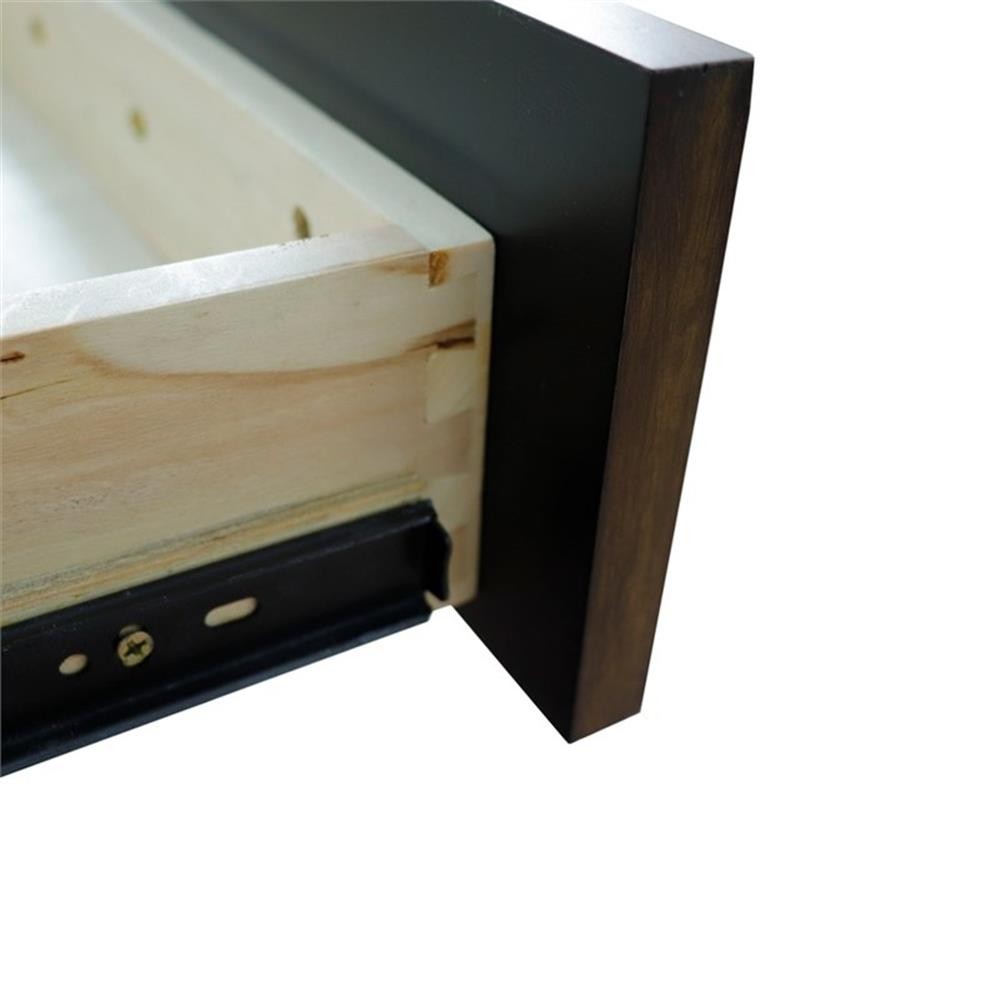 61 in. Double Wooden Vanity Walnut Black Gray Granite Round Sink