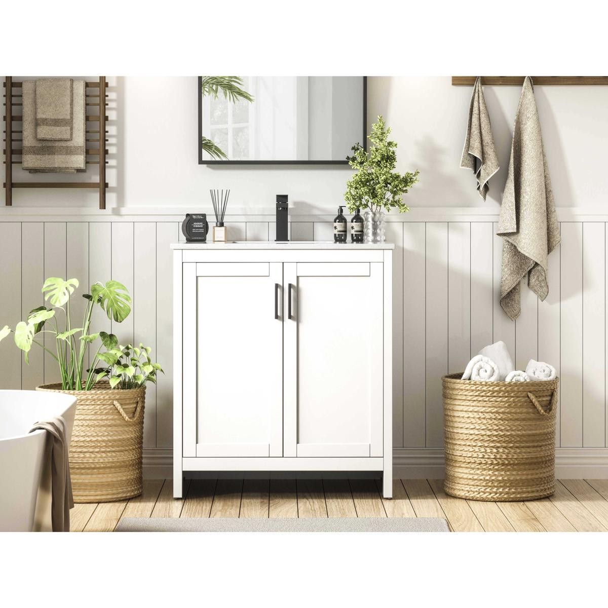 Elegant Lighting VF25130MWH Finnley 30 X 34 inch White Bathroom Vanity Cabinet