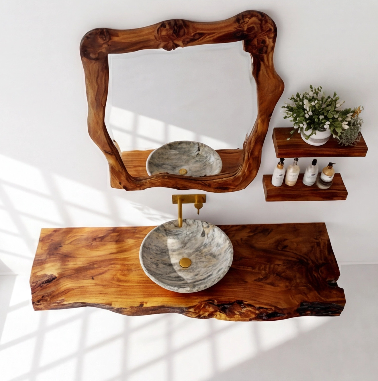 Bathroom Vanity Modern Rustic Solid Wood Live Edge Sink Counter Bathroom