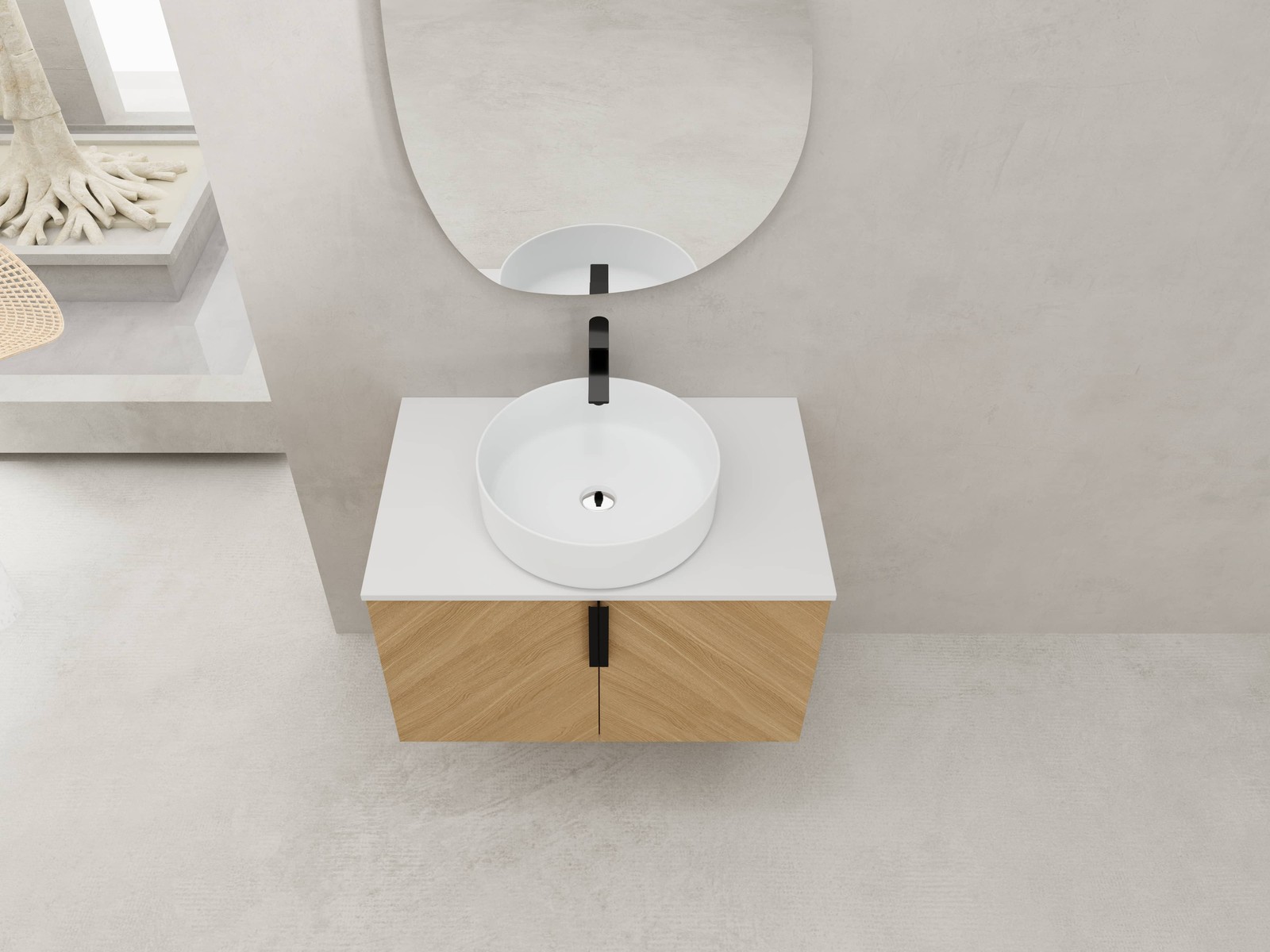 Bathroom Vanity w/Ceramic Sink, Wall-Mounted Storage Cabinet w/Soft Close Door